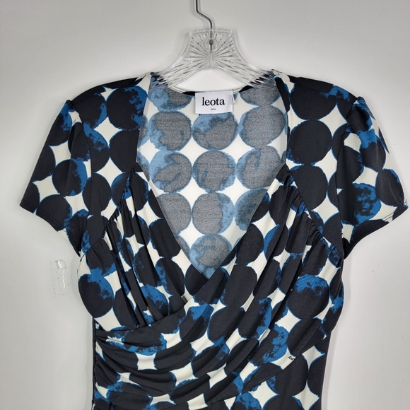 Leota Felicity Cap Sleeves Dress Midnight Full Moon Faux Wrap Aneeka Knit Small - Picture 7 of 10